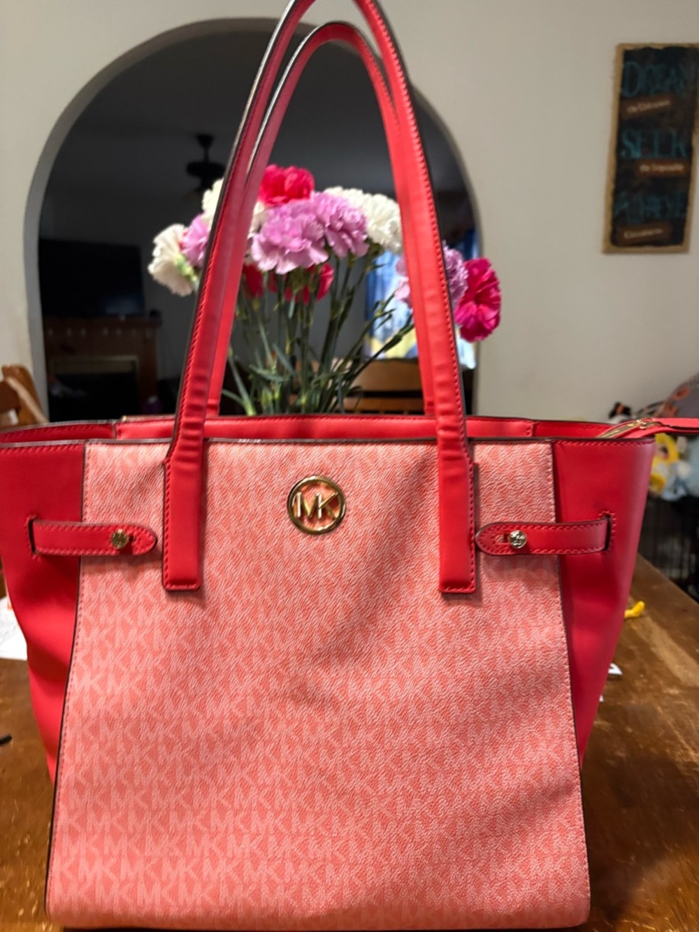 Michael Kors Pink and Red Logo Tote